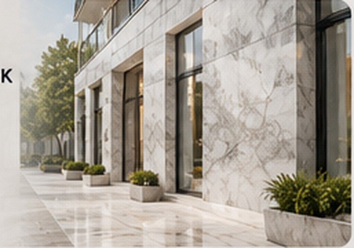 Premium Dubai exterior with natural stone facade and architectural paving