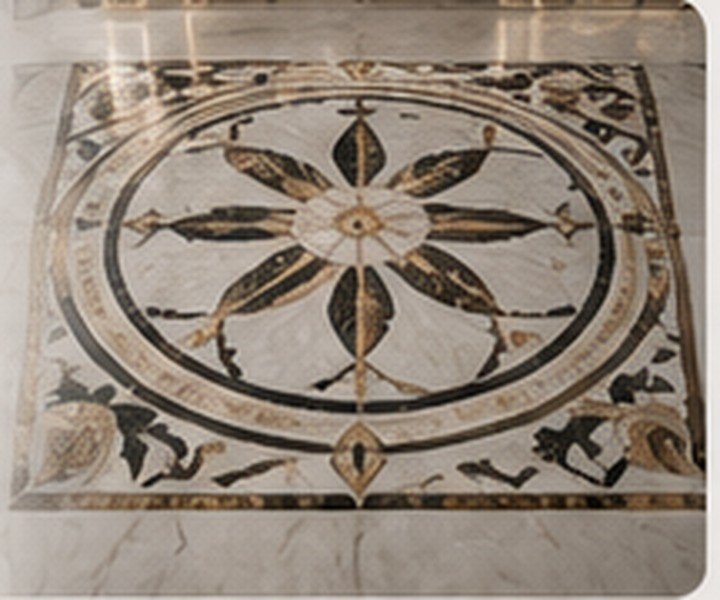 Decorative natural stone waterjet floor medallion and geometric inlay